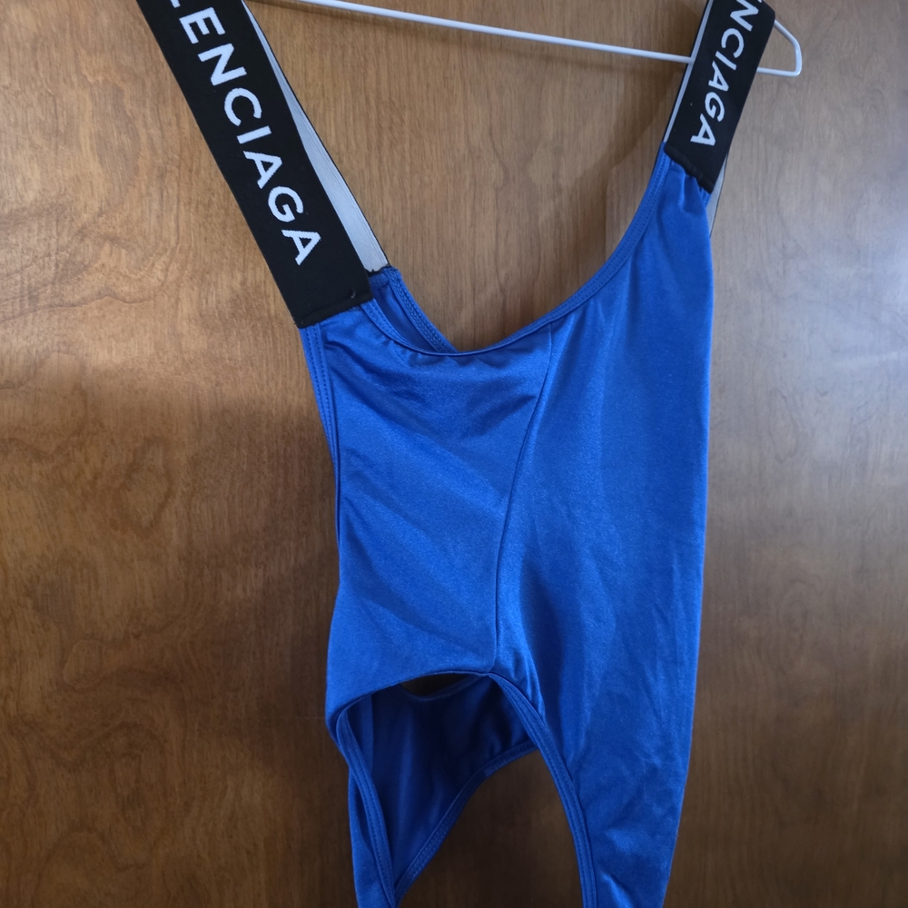 Balenciaga Black and Blue Strap Bodysuit